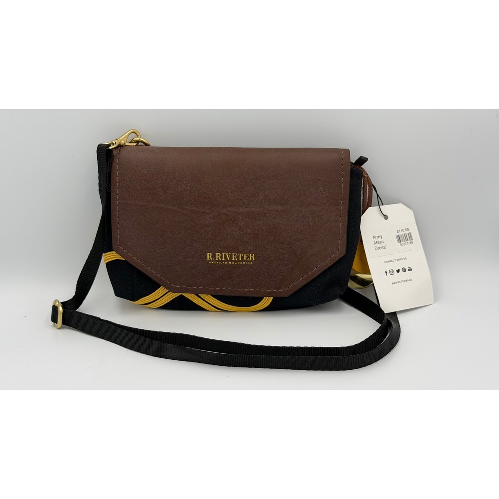 R. Riveter Army Mess Dress Crossbody Bag Small Brown Black Military NWT